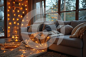 Cozy living room with Christmas lights