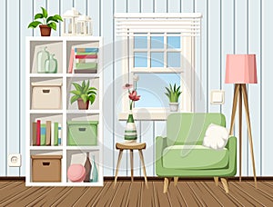 Cozy living room interior. Cartoon vector illustration