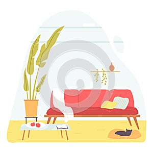 Cozy living room interior. Trending furniture. Vector illustration in flat style