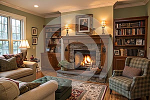 Living room with fireplace photo