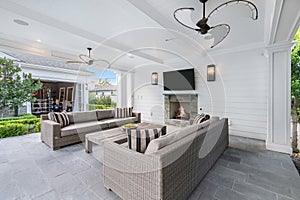 Cozy living room with sofas in a new construction home in Encino, California