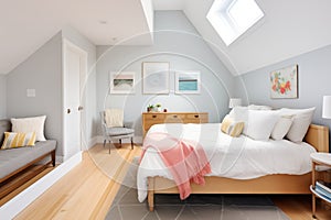 cozy loft bedroom in modernized saltbox interior