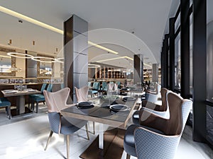 Cozy luxury interior of restaurant, Comfortable modern dining place, contemporary design background