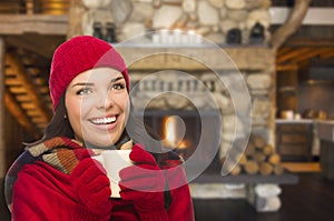 Cozy Mixed Race Teen Enjoys Hot Cocoa by a Warm Fireplace