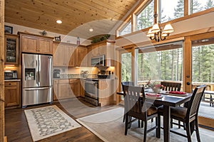 Cozy modern kitchen interior with dining table