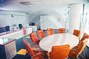 Cozy modern office empty meeting room interior