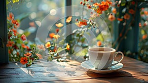 Cozy morning coffee by the window - generative ai photo