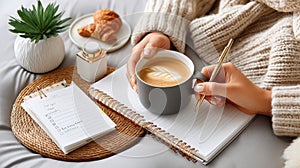 Cozy Morning Schedule with Coffee and Notes on a Comfortable Setting