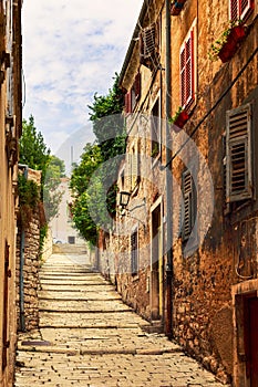 Cozy and narrow streets in Pula`s medieval old town