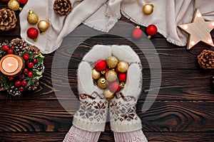 Cozy new year`s eve on a wooden background new year`s eve on a wooden background.