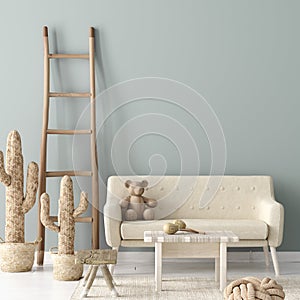 Cozy nursery interior background, Scandinavian style photo