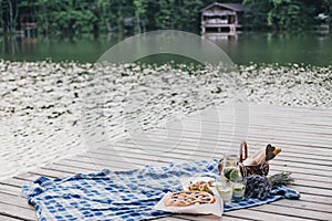 Cozy picnic near lake