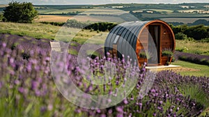 A cozy pod nestled a rolling fields of lavender immersing guests in the soothing scents and ambiance of the countryside