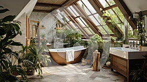 Cozy posh luxurious interior design of bathroom