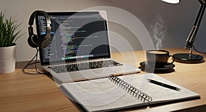 Coding Workspace with Laptop and Coffee