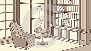 Cozy Reading Nook: Armchair by Bookshelf, Warm Ambiance, Vector Design Generative AI