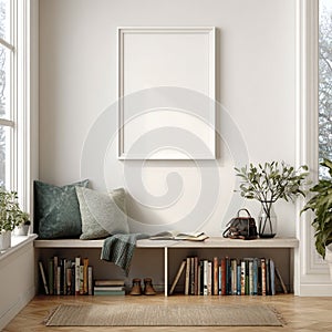 Cozy Reading Nook with Blank Frame