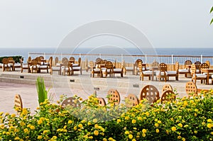 Cozy restaurant or cafe on territory of five star hotel with sea view in Sharm El Sheikh