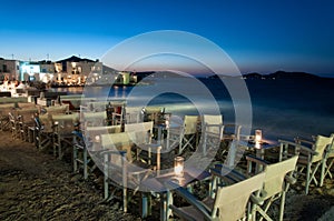 Cozy restaurant at night in Naussa, Paros