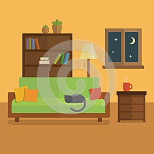 Cozy room interior flat illustration