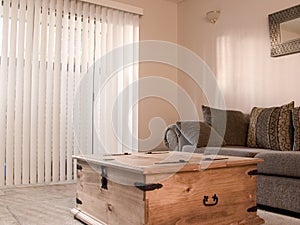 Cozy room with vertical blinds photo