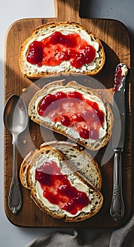 Rustic Sourdough Toast with Butter and Jam for Breakfast