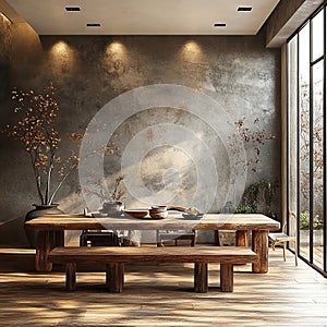 Rustic Dining Room with Warm Wood Tones and Natural Textures photo