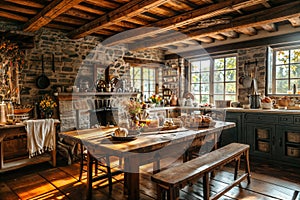 Cozy rustic kitchen interior with warm colors