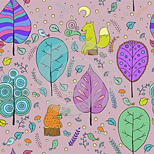 Cozy seamless pattern about forest tea