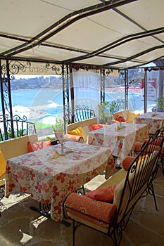 Cozy seaside restaurant panorama