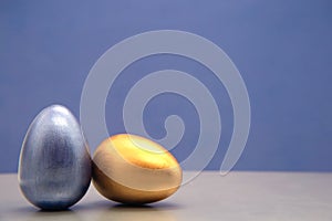 Cozy Set blue and silver Easter eggs on blue background