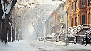 cozy snow-covered winter streets of the city in anticipation of the New Year holidays