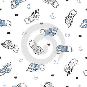 Cozy Snuggle Bear Dream Time Vector Seamless Pattern