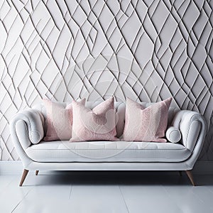 Cozy Sofa On Classic Victorian Pattern Wallpaper Wall, Living Room, Soft Window Light, Side Table with Metal texture Generative AI