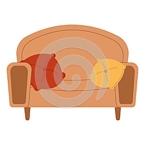 Cozy sofa with red and yellow cushions Vector