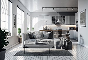 Cozy spacious studio apartment in light colors