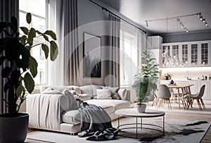 Cozy spacious studio apartment in light colors