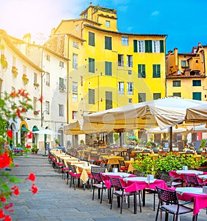 cozy street cafe on the square of the old European city