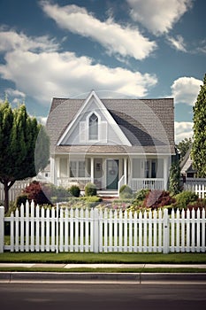 cozy suburban home with white picket fence