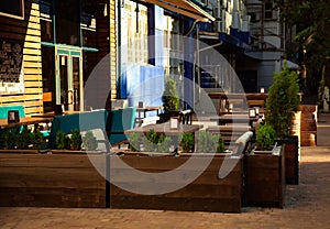 cozy summer cafe, restaurant, with a stylish interior and furniture