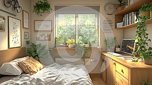 Cozy, sun-drenched bedroom workspace