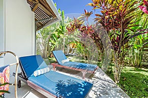 Cozy sunbed side swimming pool