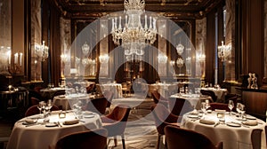 Elegant Evening Dining in a Luxurious Restaurant With Chandeliers photo