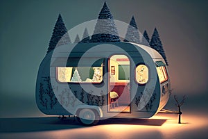 cozy tiny house for toys travel trailer with glowing windows