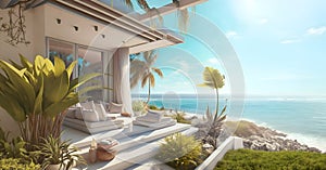 cozy tropical bungalow, nestled on beach with clear water. travel and relax concept. Ai generated