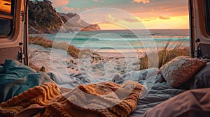 The cozy van beach view.AI generated image