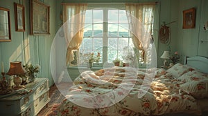 Cozy vintage bedroom with a view - generative ai