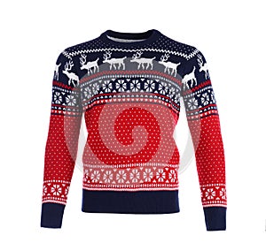 Cozy warm Christmas sweater with ornament isolated