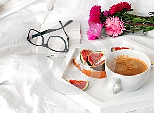 Cozy weekend morning with breakfast in bed.