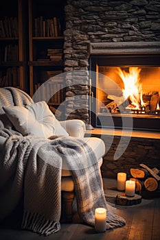 Cozy winter aesthetics, soft blankets, warm lights, creating an inviting and snug atmosphere